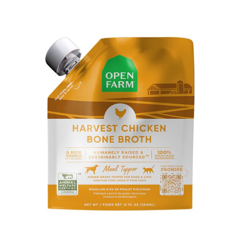 (訂貨需時2-3天) OPEN FARM 354ml Harvest Chicken Bone Broth 美國貓狗濕糧 {湯包-黃} 走地雞鮮熬骨湯 12fl.oz 新包裝 